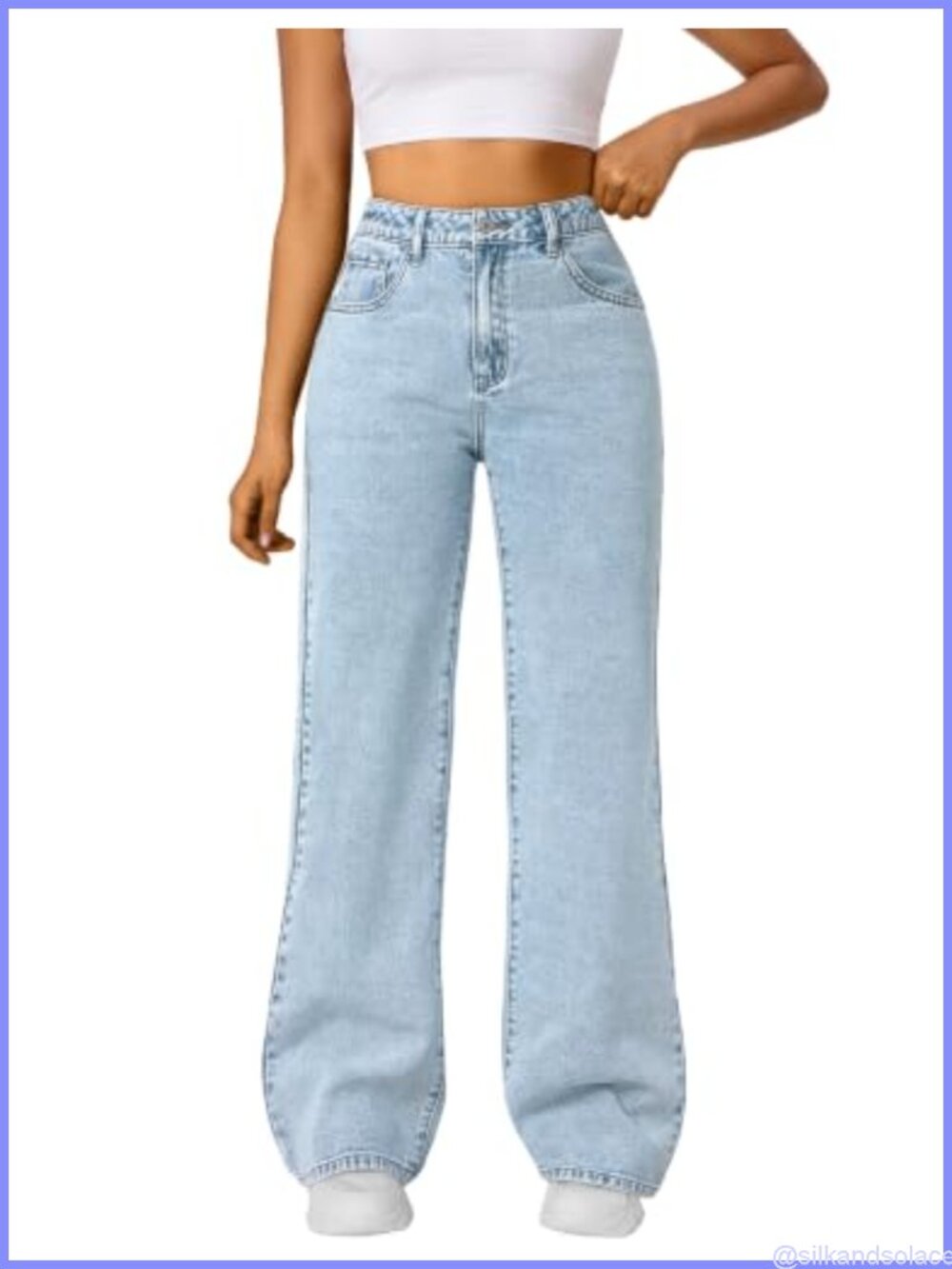 High Waisted Straight Wide Leg Jeans Stretch Baggy Cotton Blend